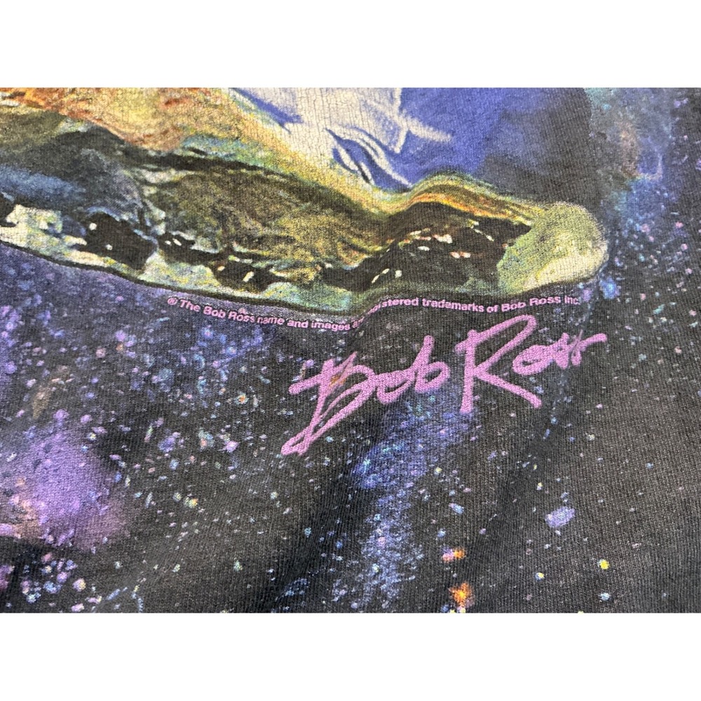 Bob Ross T Shirt Space Galaxy Graphic Art Black Large Mens Short Sleeve Tee - Picture 2 of 8